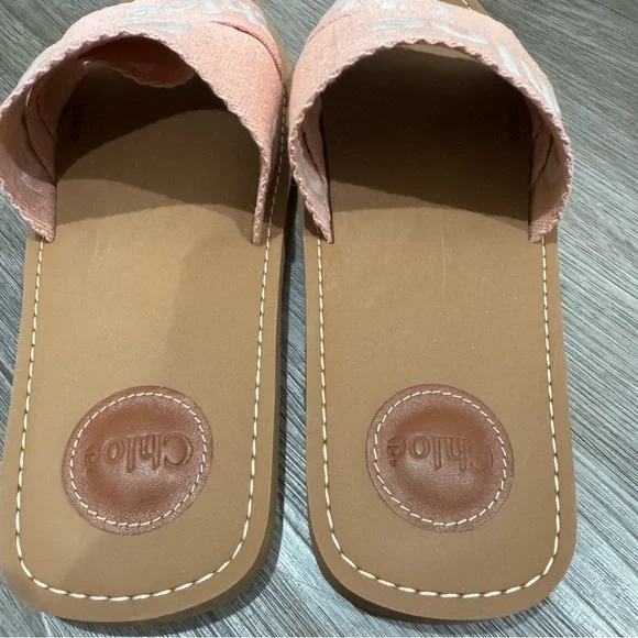 Chloe Woody Logo Sandal Slides in Light Rosewood - Picture 9 of 16